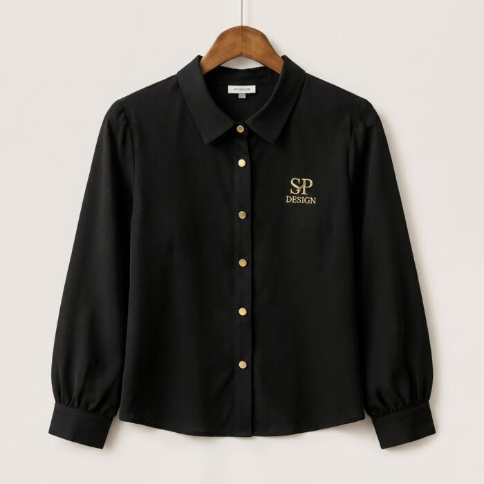 Midnight Noir Button-Down Blouse