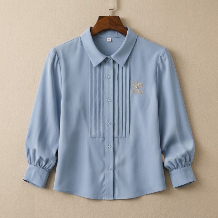 Serene Sky Pleated Front Blouse