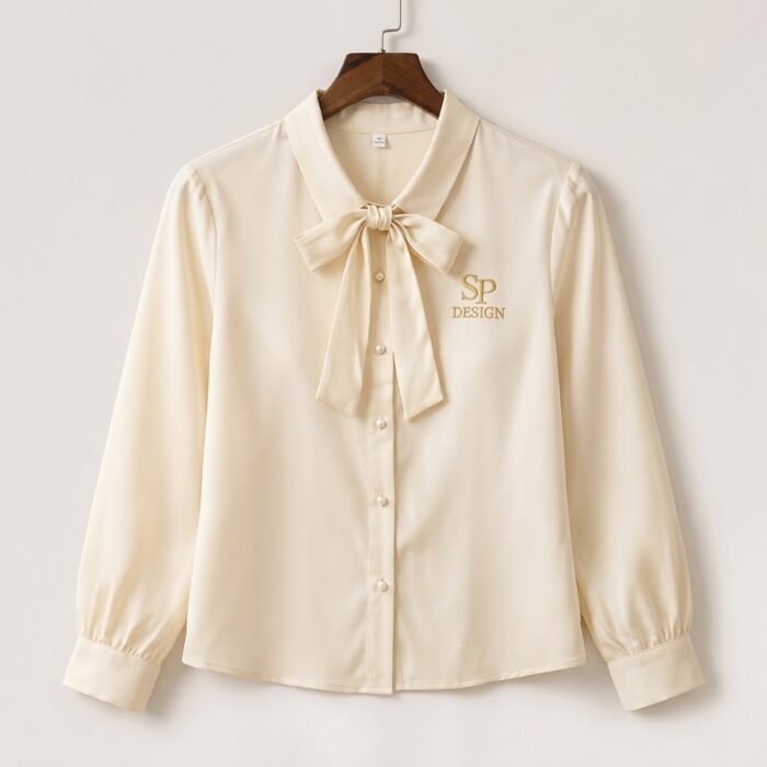 Pearl Cream Bow-Tie Elegant Blouse